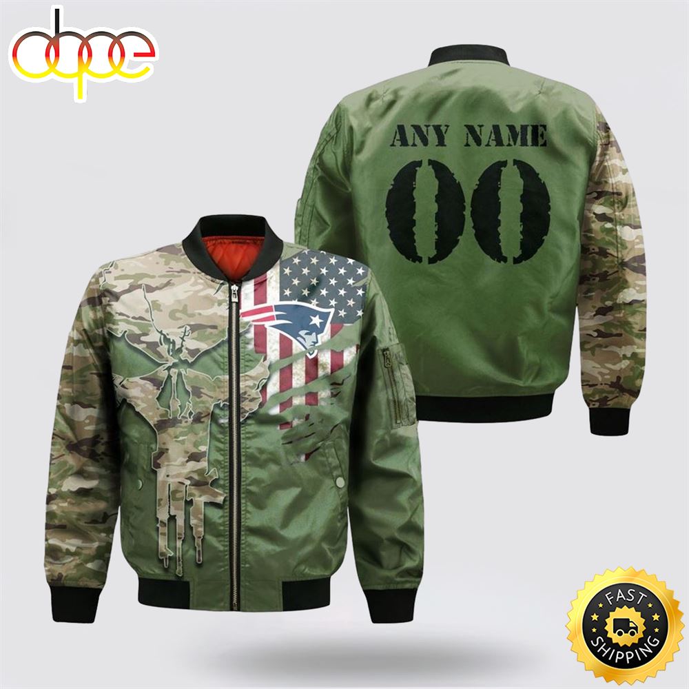 NFL New England Patriots Special Camo Design For Veterans Day Bomber Jacket